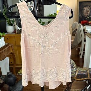 Knox Rose Blush Pink Embroidered V-Neck Tank